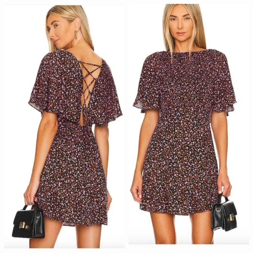 Free people womens juniors pink black multicolor Florence mini dress  fits S/M